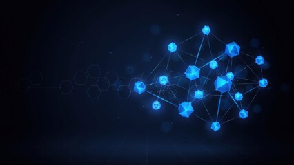 Fototapeta premium Glowing blue molecular structure on dark background 1
