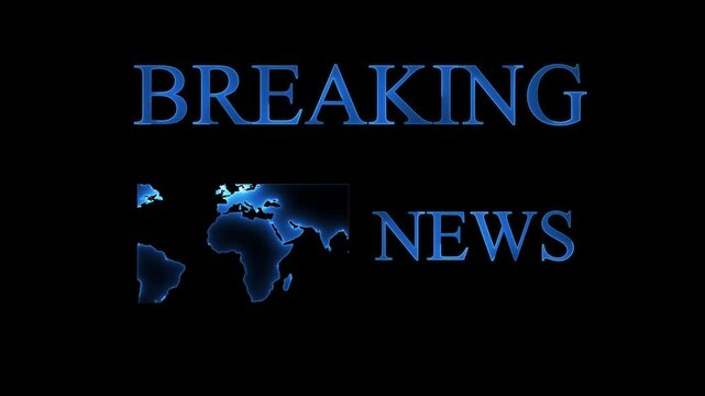 Breaking news broadcast with animated map and glowing blue typography for media production journalism