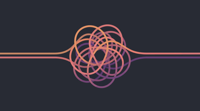 Colorful abstract line art depicting a transition from chaotic tangle to a straight clear path