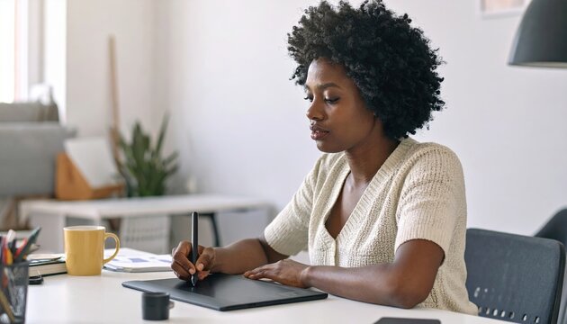 graphic designer using pen tablet clean workspace