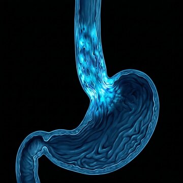 scan of Stomach with Severe Reflux Esophagitis (Lower End): junction, showing severe, linear erosions  into the lower esophagus, symbolizing severe esophagitis