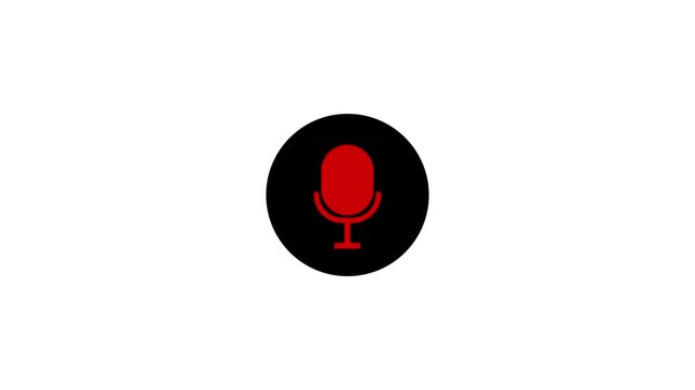 Minimalist pulsing red microphone animation on white background, for podcast and, audio branding