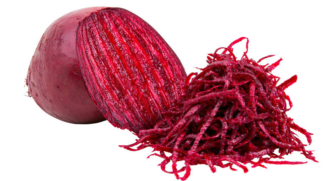 Whole and shredded raw beetroot
