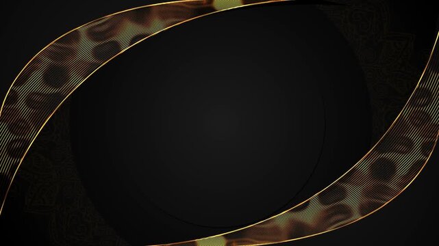 Elegant gold ribbon background curved metallic lines, dark copy space, mandala texture, premium black design. luxury , wedding titles, award openers, invitation cards, brand intros, stylish motion