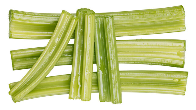 Fresh green celery stalks with water droplets