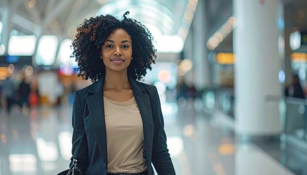 business traveler walking through airport
