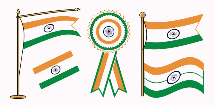 Set of 11 flat featuring the indian flag with decorative india flag tricolor saffron white green