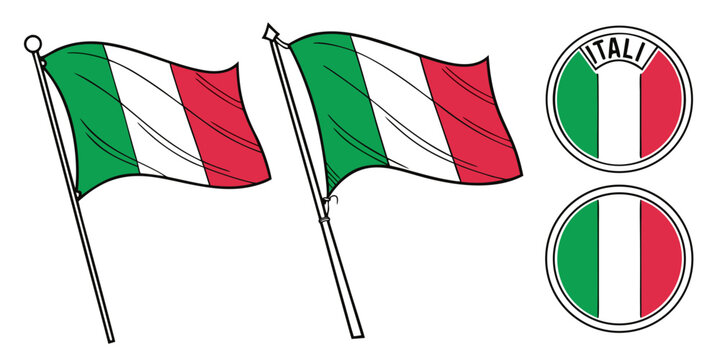 Set of 100 italy flag on white background, italian flag green, white red flag green white red flag vertical tricolor flag