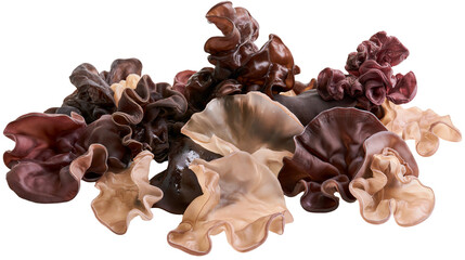 Wood ear mushrooms cluster dark brown and light tan, wavy edges © Veikko