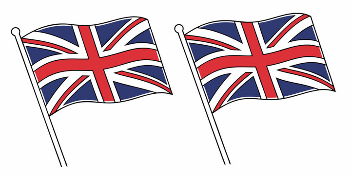 United kingdom union jack flags waving on white poles against white background