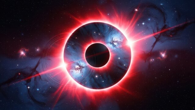 Cosmic void with glowing ring and nebula