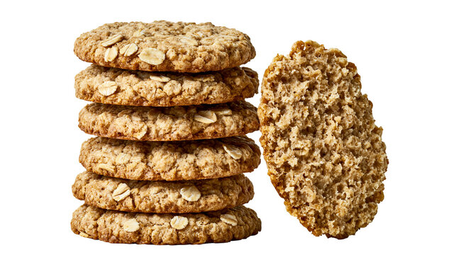 Stack of Oatmeal Cookies with One Broken Cookie Piece
