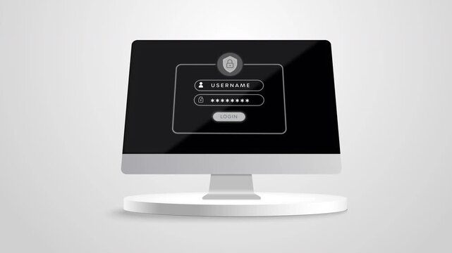 Computer monitor displaying login page with username and password security interface concept