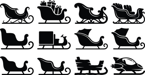 Obraz premium Christmas Santa Sleigh Silhouette Collection with Classic Holiday Sleigh Vector Icon Set