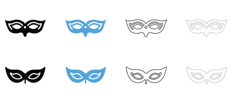 Masquerade mask vector icon, theater masks for comedy symbol vector, silhouette and outline isolated on transparent background