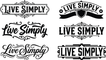 Live simply typography collection vintage modern designs isolated on transparent background © ahmda_islam