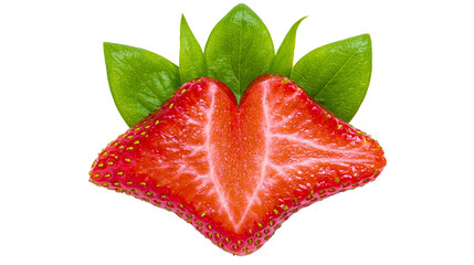 Strawberry half with green leaves © Theodore