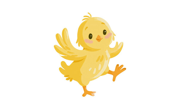 Cute yellow chick with wings spread