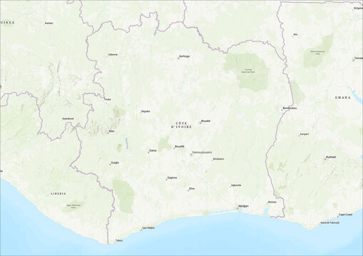 Detailed Geographical Map of C&ocirc;te d'Ivoire with Legend