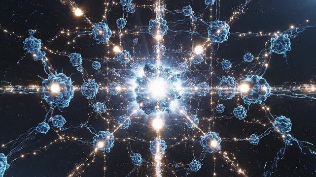 AI neural network forming glowing data connections. Futuristic digital brain mapping logical reasoning pathways in cyber space.