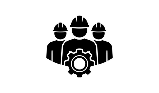 Team of construction workers with gear icon vector illustration