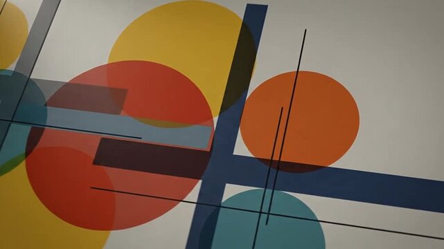 Complex geometric abstract art with lines and colorful circles
