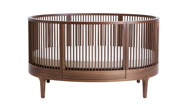 Modern round wooden crib with mattress