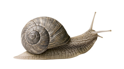 Garden snail with spiral shell on white © Lena