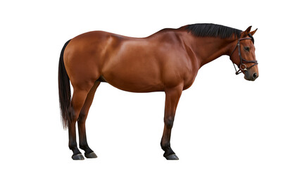 Brown horse with black mane and tail wearing bridle © Lena