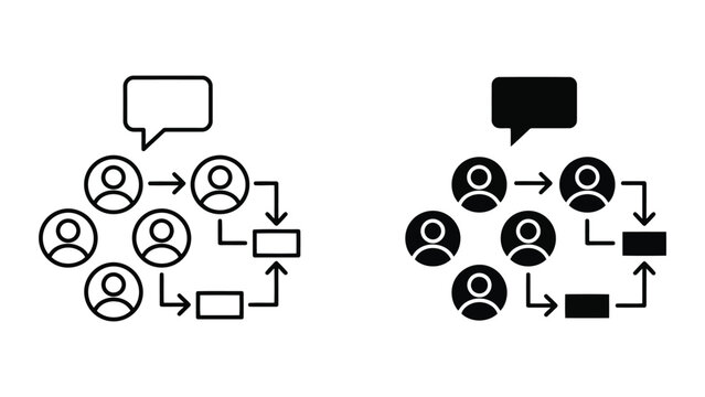 Team communication workflow process icon set with workflow, communication