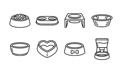 Obraz premium Pet food and water bowl collection line art icons