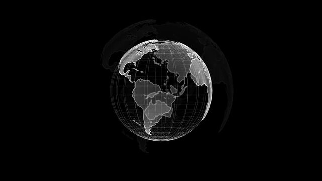 White wire globe background rotating earth map, grid mesh, dark space, global technology feel. news , world network intros, finance screens, international business, science visuals, digital overlays.