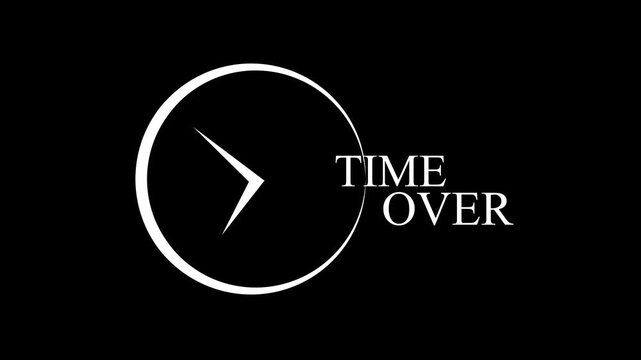 Time Over Clock Icon Animation on Black Background. Deadline, Timeout, Time Limit Expired and Clock Notification Symbol Motion Graphics. 4K Video. Clock Timeout Icon Animation on Black Background. 4K.