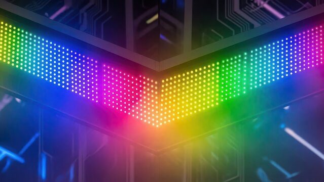 Vibrant rainbow lights forming chevron pattern