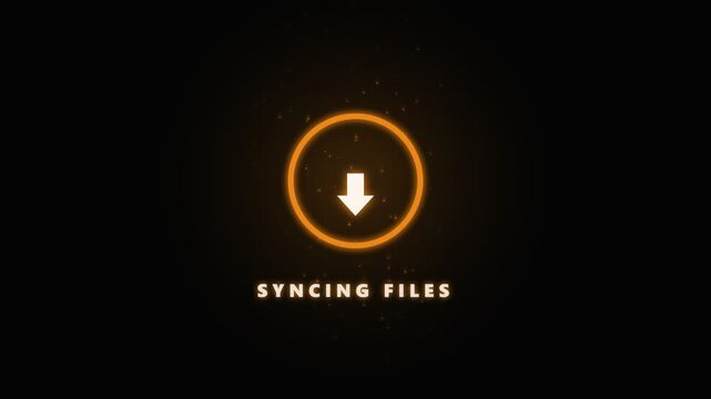 Syncing files animation with glowing orange circular progress indicator
