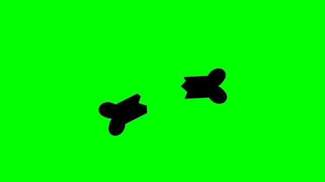 Animated black bone shape breaking apart on green screen background.