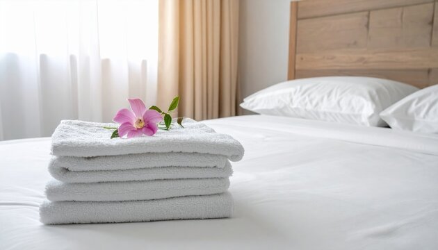 clean laundry folded on white bed