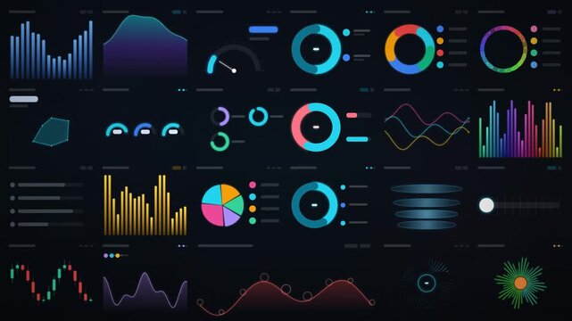 Digital data visualization elements charts, graphs, analytical interfaces for business intelligence dashboards, statistical analysis, and financial reporting