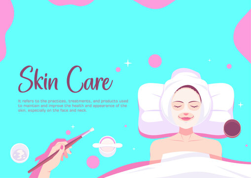 Modern skin care clinic background for website banners and social media. Aesthetic dermatology facial treatment poster, cosmetic beauty spa care, and healthy wellness vector illustration.