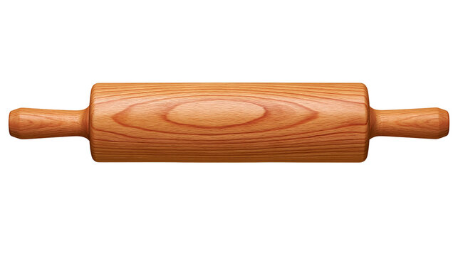 Wooden rolling pin with handles and wood grain texture