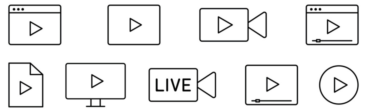 Video icon set. Cinema and movie symbol. Video play icon. 