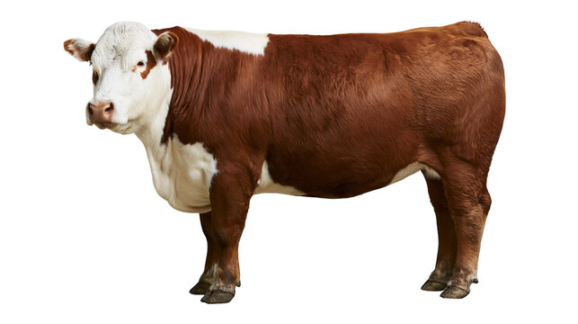 Hereford cow with white markings standing