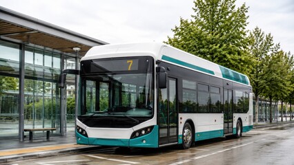 Fototapeta premium Modern hydrogen fuel cell city bus at station clean public transport