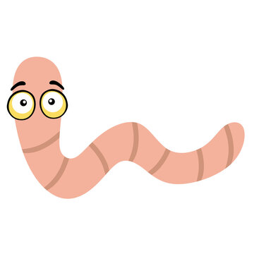 Cartoon worm with large, wide eyes looks surprised