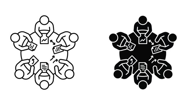 Business team meeting round table icon set with business roundtable discussion