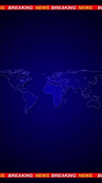 Global TV news map background bold red breaking bars, blue dotted continents, clean broadcast frame. live reports, headline , media openers, urgent updates, journalism shows, TV overlays.