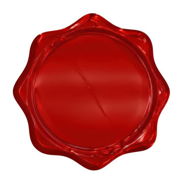 A red wax seal with a distinctive circular shape and wavy edge.