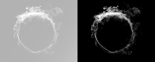 Obraz premium Smoke vortex white swirling smoke ring realistic circular fog halo vapor abstract isolated premium transparent overlay graphic effect