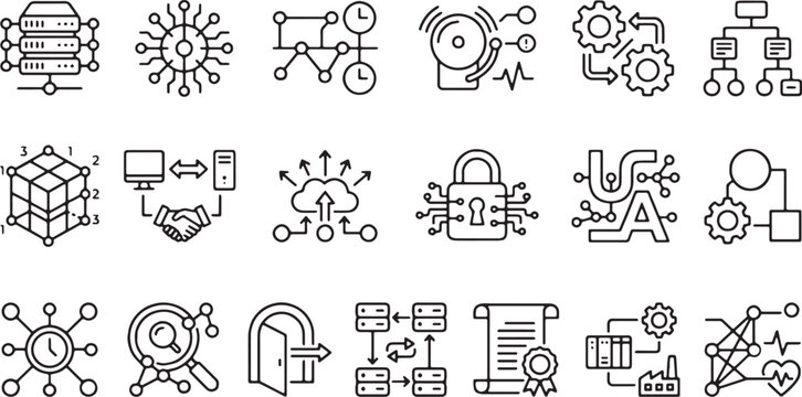 OPC Unified Architecture smart factory data integration line icon collection vector