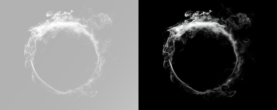 Smoke vortex white swirling smoke ring realistic circular fog halo vapor abstract isolated premium transparent overlay graphic effect